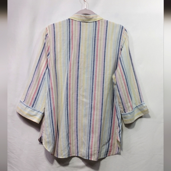 Chico's No-Iron Linen Striped Shirt Women's L Multicolor 90s Y2K Casual - Picture 6 of 9